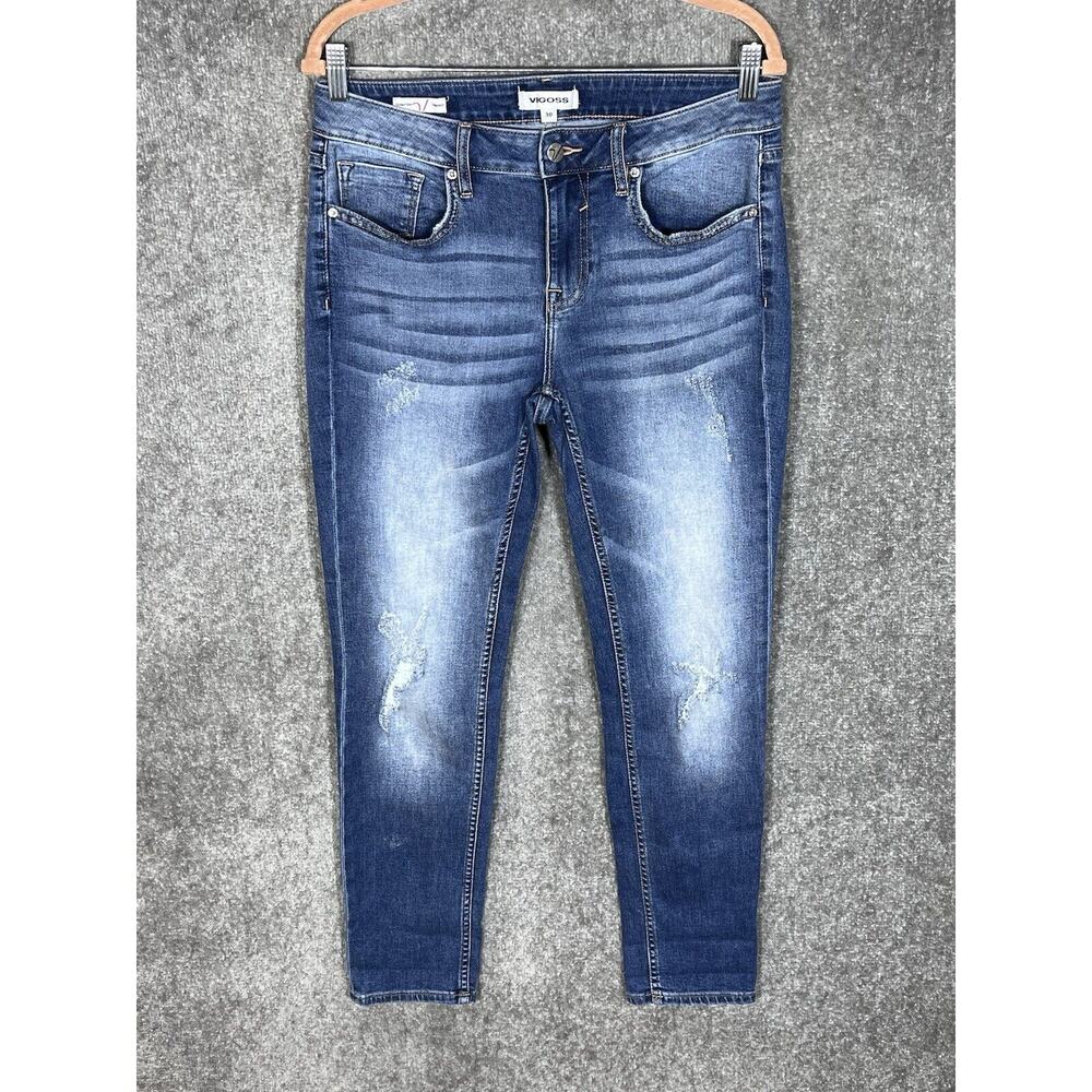 Vigoss Thompson Tomboy Skinny Jeans Womens Size 30 Blue Distressed Denim Stretch